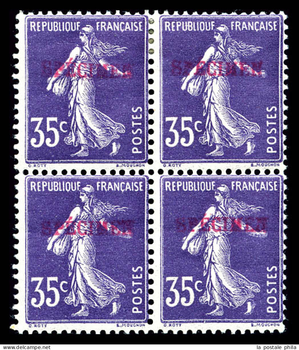 N°142, 35c Violet Surchargé 'SPECIMEN' Rouge En Bloc De Quatre (2ex*), SUPERBE. R.R.R. (certificats)  Qualité: **   - 1903-60 Semeuse Lignée