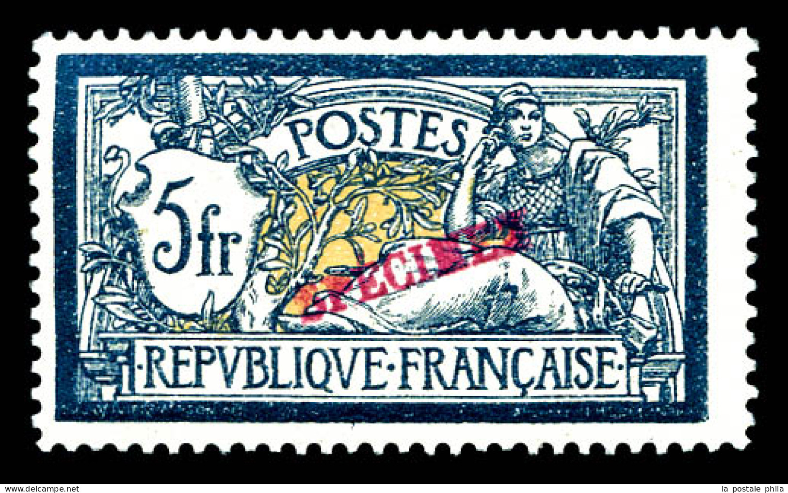 N°123, 5F Bleu Et Chamois Surchargé 'SPECIMEN' En Rouge, R.R.R (certificat)  Qualité: **   - 1900-27 Merson