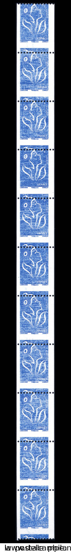 N°106, Lamouche TVP Bleu (N°4159), Piquage à Cheval, Impression Très Défectueuse En Bande Complète De 11 Exemplaires. SU - Roulettes