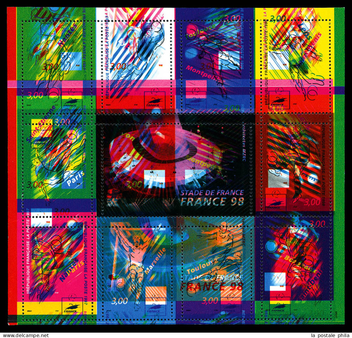 N°19, Coupe Du Monde De Football 1998, Très Fort Décalage Vertical Des Couleurs Et Du Texte. 3 Blocs Connus. SUPERBE. R. - Neufs