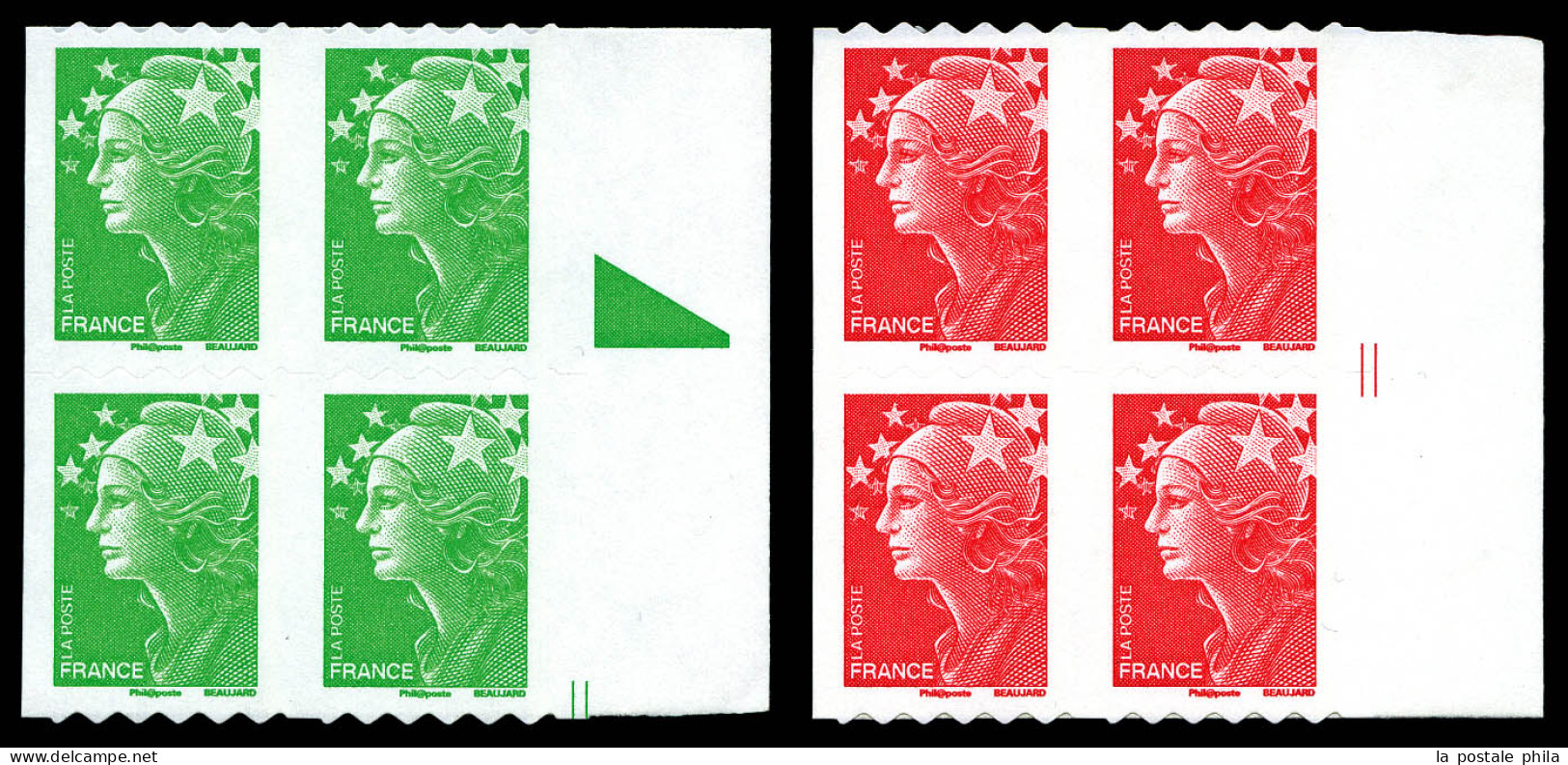 N°219 Et 220, Beaujard TVP Vert Et Rouge Roulettes Autoadhésif: 2 Bd4 Formés De 2 Paires Horizontale Non Découpées Avec  - Unused Stamps