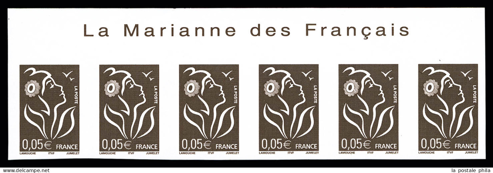 N°3754a, Marrianne, 0,05€ Bistre-noir NON DENTELE En Bande De 6 Exemplaires Haut De Feuille Avec Inscriptions 'La Marian - Neufs