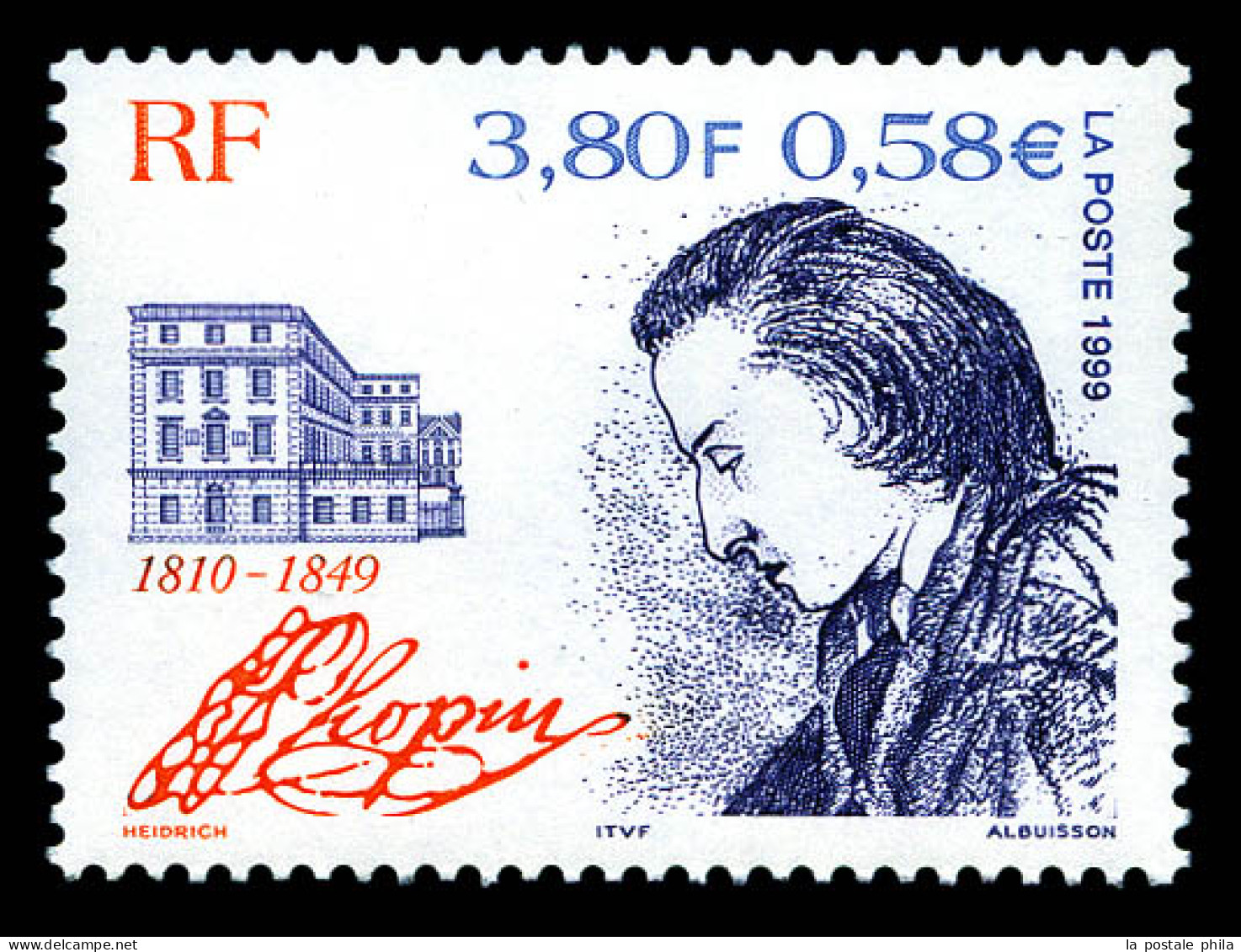 N°3287a, Chopin: Couleur Bleue Absente, Très Jolie Pièce, SUP (certificat)  Qualité: **  Cote: 500 Euros - Nuovi