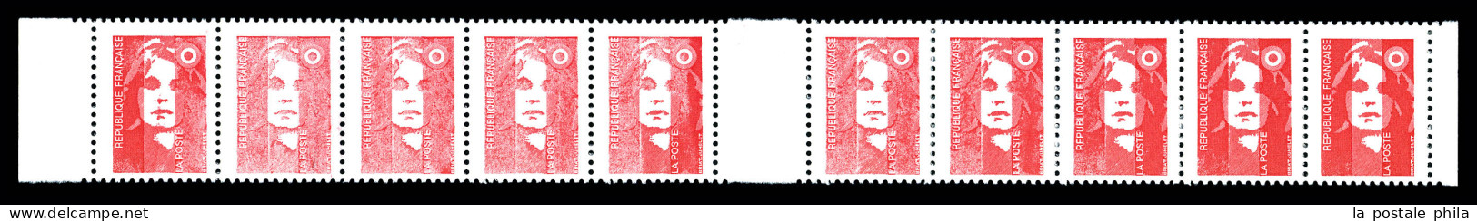 N°2806, Briat TVP Rouge, Impression Partielle Sur Bande De 10 Horizontale. TTB (signé Calves/certificat)  Qualité: **   - Unused Stamps