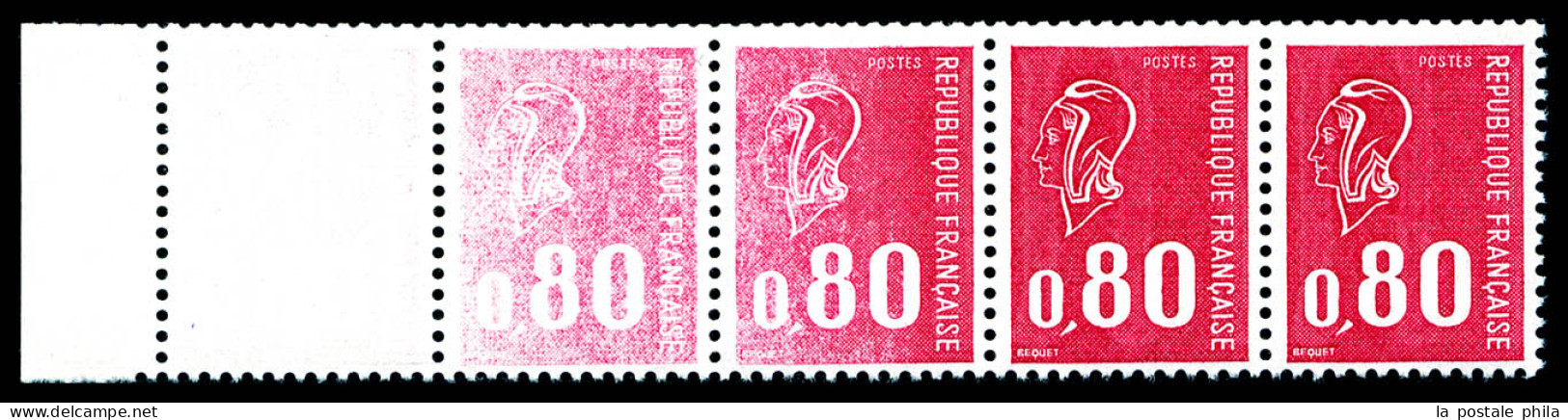 N°1816, 80c Rouge: Impression à Sec Tenant à Normaux En Bande De 5 Ex, TTB  Qualité: **   - Unused Stamps