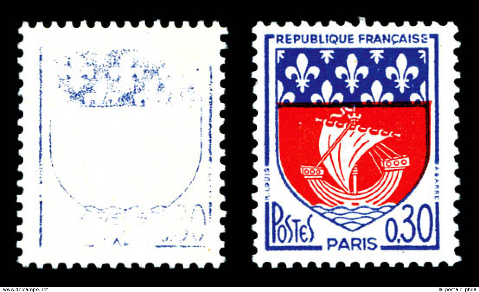 N°1354Bc, 30c Paris, Couleur Bleu Partielle Et Rouge Absente. TTB (signé Calves/certificat)  Qualité: **   - Nuovi