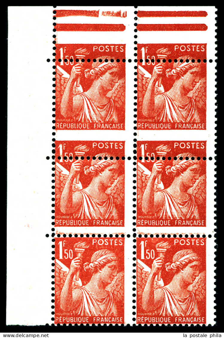 N°652, 1f50 Iris, Piquage Décalé Sur 4 Exemplaires Tenant à 2 Normaux En Bd6 Cdf. TTB  Qualité: **   - Unused Stamps