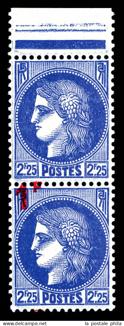 N°487a, 1F Sur 2f 25 Outremer: Sans Surcharge Tenant à Normal, Bord De Feuille, R.R. SUP (signé Calves/certificat)  Qual - Unused Stamps
