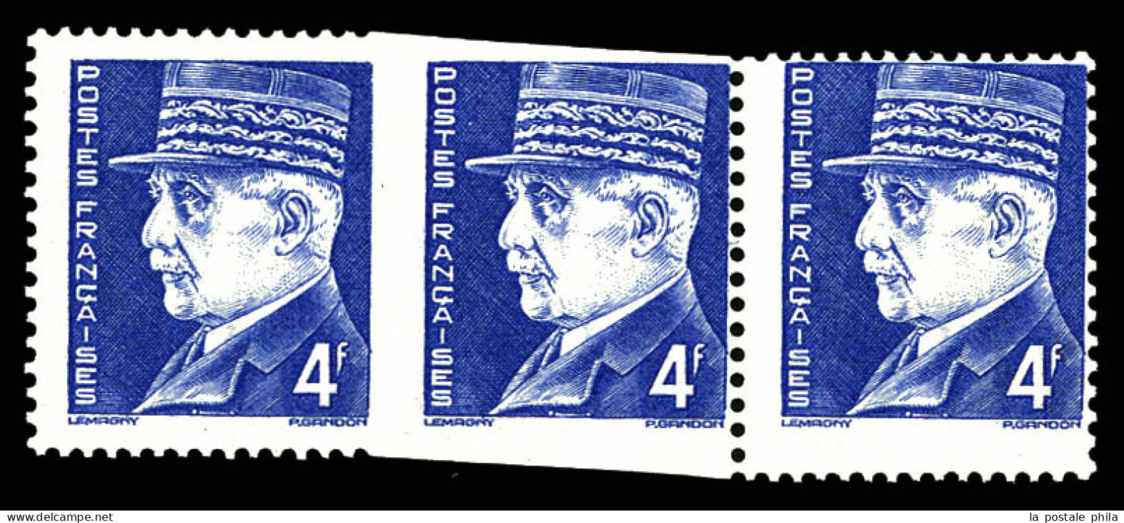 N°522, 4f Pétain, Dentelé Sur 3 Cotés Tenant à Dentelé Sur 1 Coté Tenant à Normal En Bde De 3 Ex. SUP (certificat)  Qual - Unused Stamps