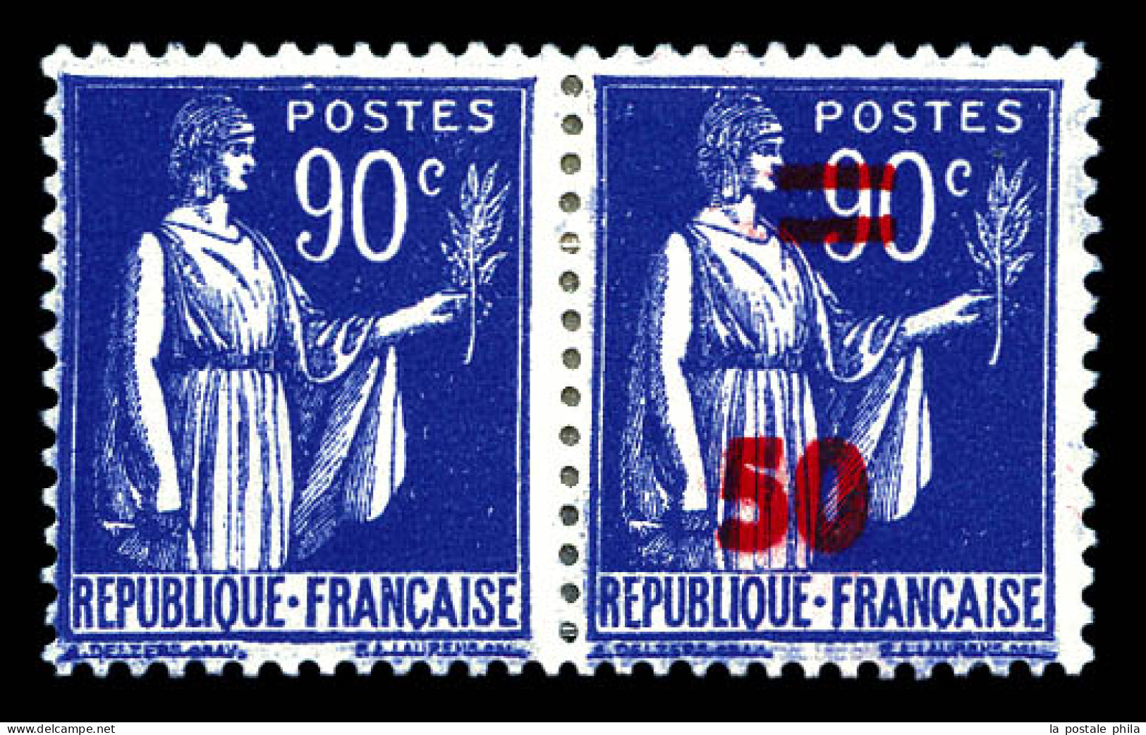 N°482b, 50c Sur 90c Paix, Sans Surcharge Tenant à Normal. SUP (signé/certificat)  Qualité: *  Cote: 1000 Euros - Unused Stamps
