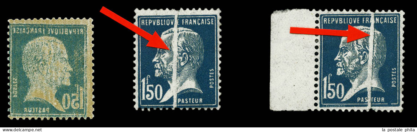 N°181, 1f50 Pasteur, 2 Ex Plis Accordéon (1*) + Recto-verso, Les 3 Ex TTB  Qualité: **  Cote: 370 Euros - Unused Stamps