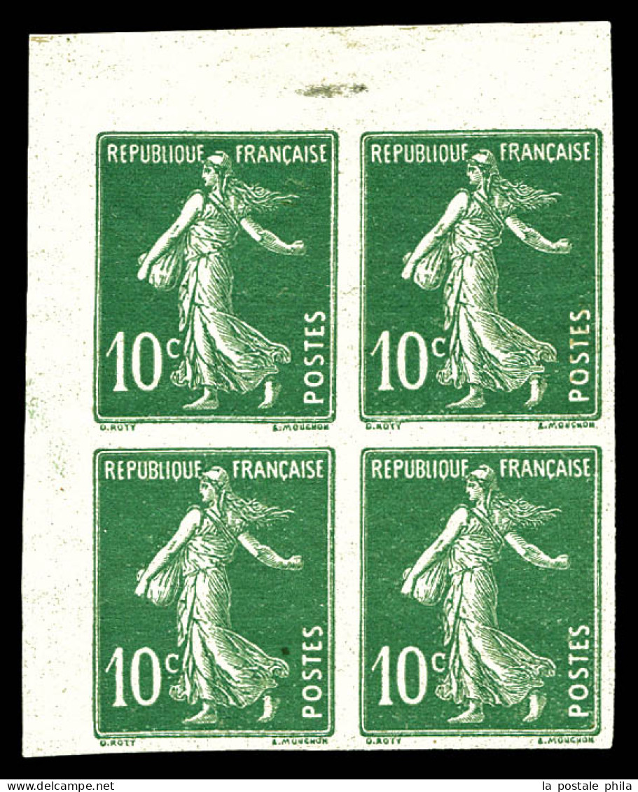 N°159f, 10c Semeuse Type IA Non Dentelé En Bloc De Quatre Cdf. SUP. R. (certificat)  Qualité: **  Cote: 1100 Euros - Unused Stamps