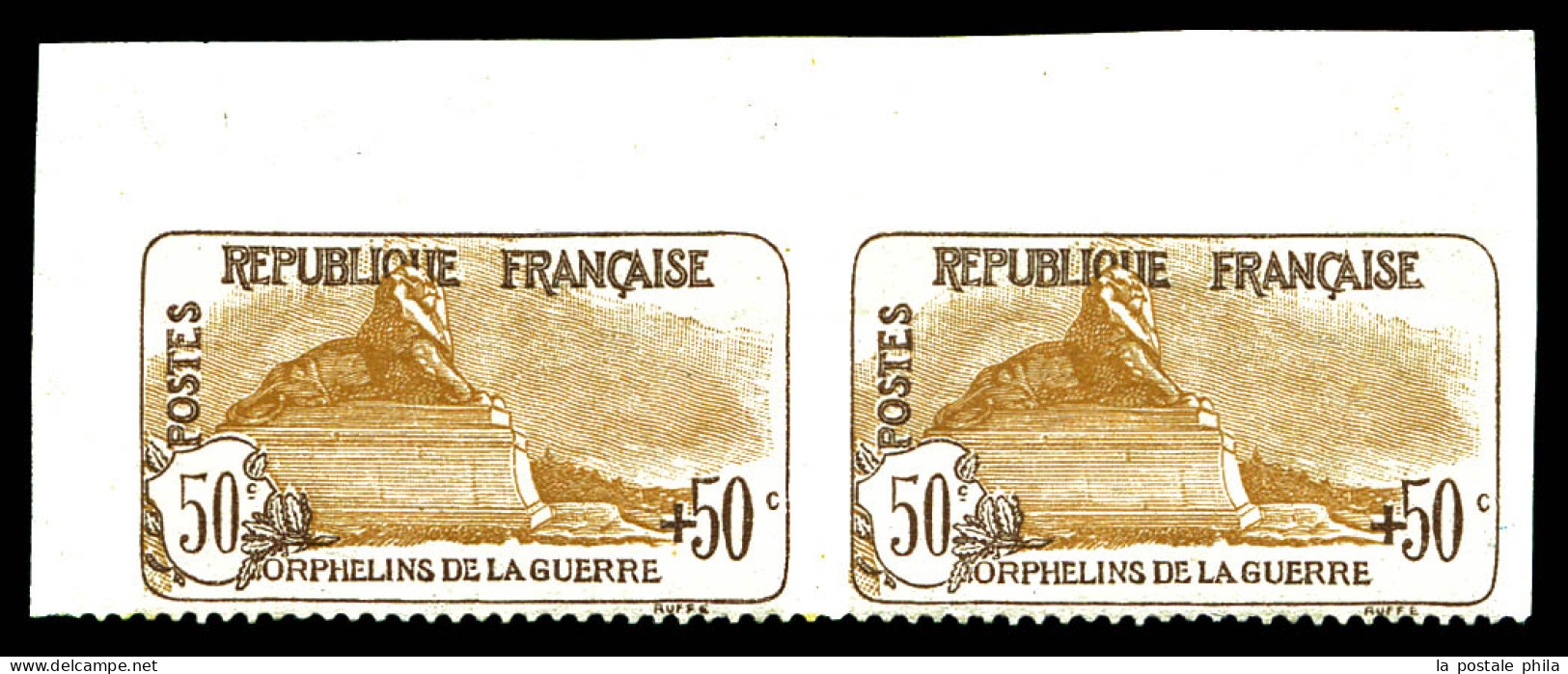 N°153a, Orphelins, 50c +50c Brun Clair, NON DENTELE SUR 3 COTES En Paire Horizontale Coin De Feuille. SUPERBE. R.R. (cer - Used Stamps