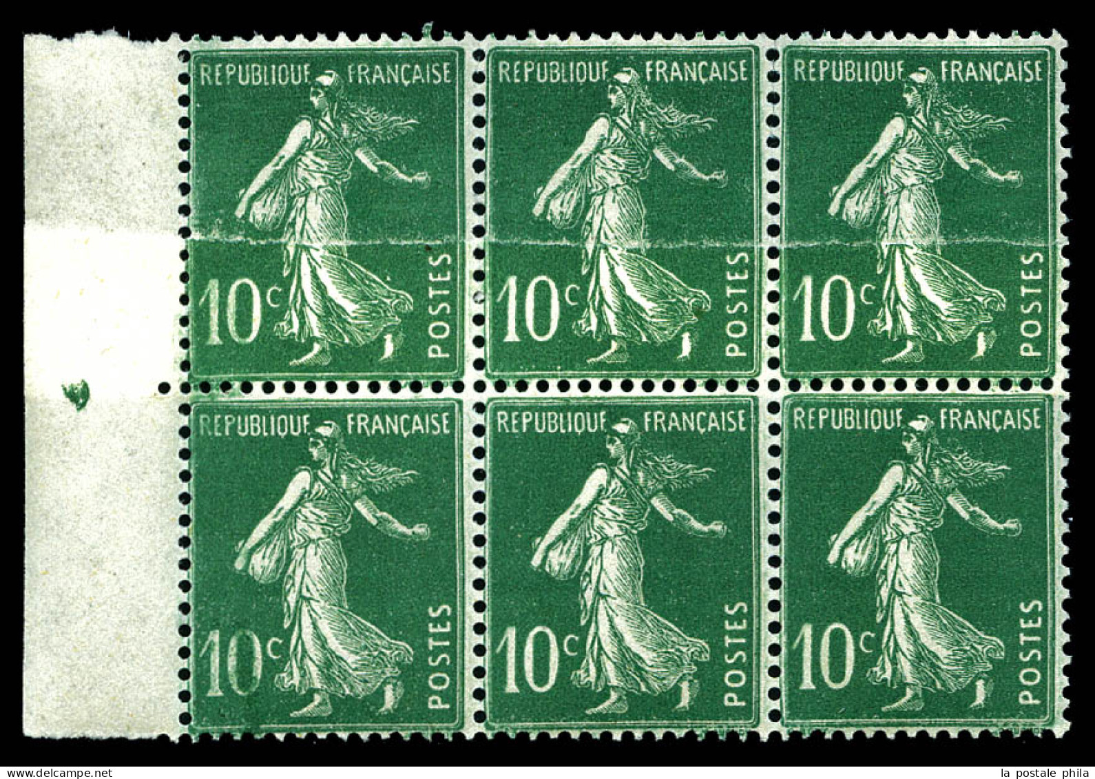 N°159, 10c Semeuse, Impression Sur Raccord En Bloc De Six Bdf. TTB (certificat)  Qualité: **   - Unused Stamps