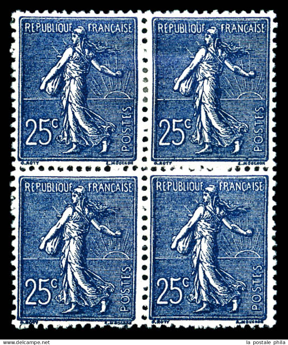 N°132b, 25c BLEU-NOIR En Bloc De Quatre (2ex*), Très Bon Centrage. SUPERBE. R. (certificat)  Qualité: **  Cote: 3420 Eur - Unused Stamps