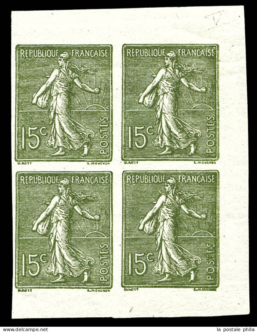 N°130, 15c Semeuse Type V, Bloc De Quatre Composé De 2 Paires Verticales Non Dentelées Provenant De Carnet. SUPERBE. R.R - Unused Stamps