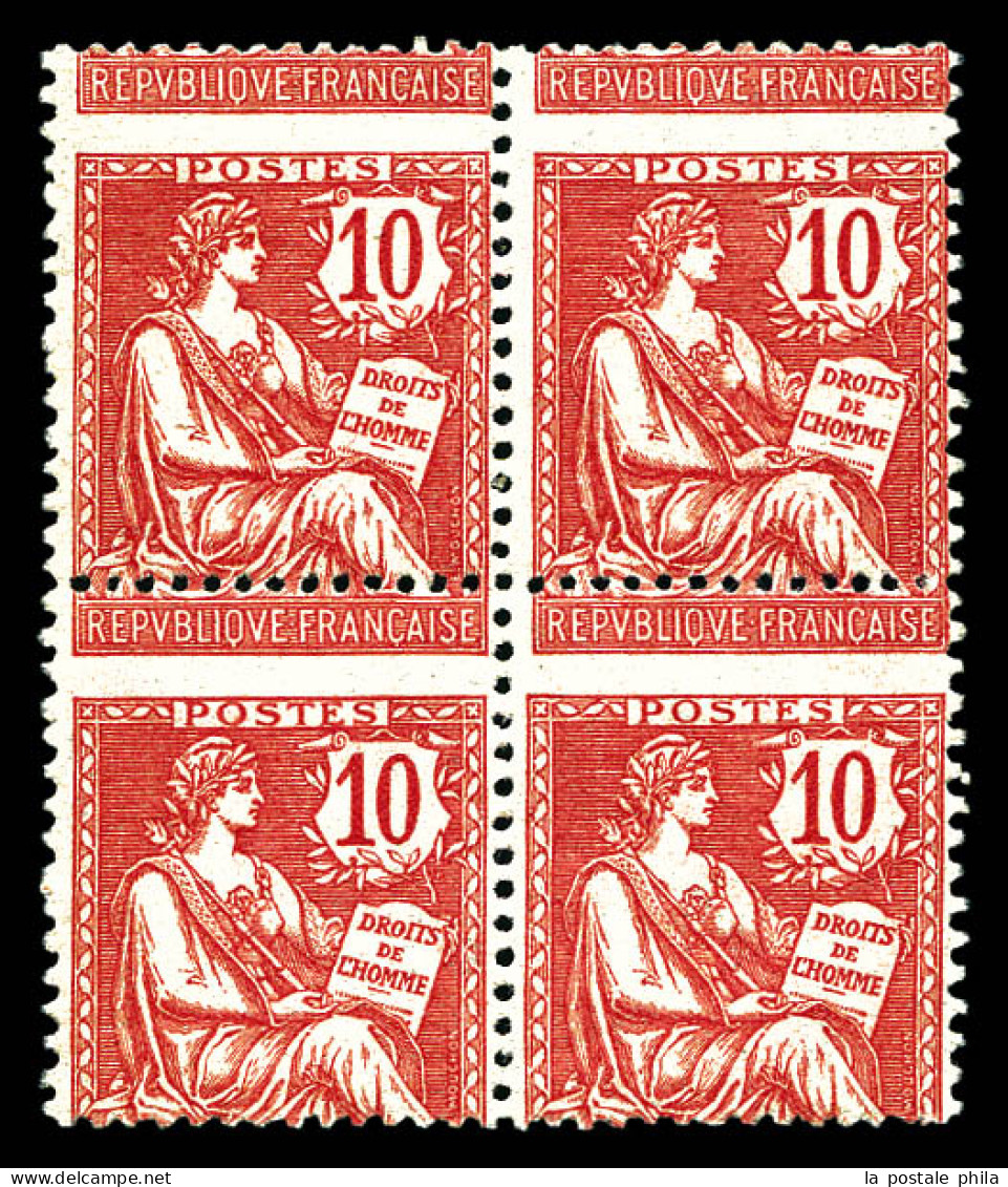 N°124, 10c Mouchon Retouché: Grand Piquage à Cheval En Bloc De Quatre (2ex*). SUP. R. (certificat)  Qualité: **   - Unused Stamps
