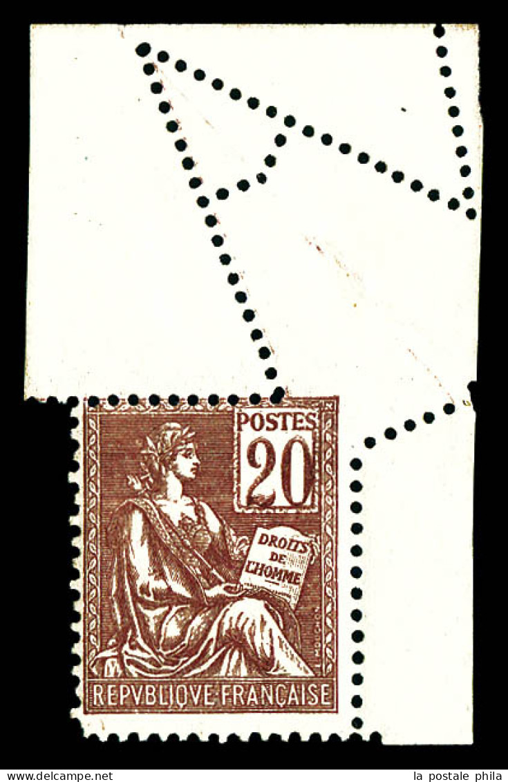 N°113n, 20c Mouchon, Piquage Oblique Par Pliage, Coin De Feuille. SUP (certificat)  Qualité: **   - Unused Stamps