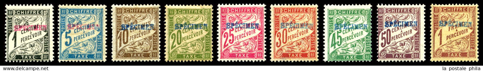 Série Duval: Les 9 Valeurs Surchargées 'SPECIMEN' En Rouge Et Bleu, R.R.R. (signés Scheller/certificat)  Qualité: *   - 1859-1959 Neufs