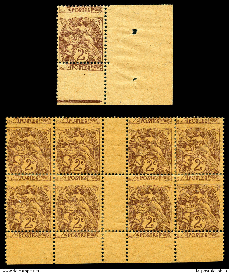 N°108, 2c Blanc Papier GC: Piquage à Cheval Sur Bloc De 8 Bas De Feuille Avec Interpanneau * + Ex Cdf. TTB  Qualité: **  - Unused Stamps