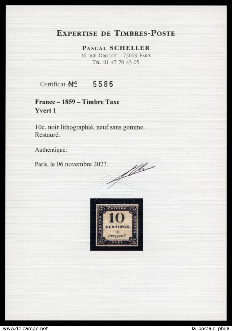 N°1, 10c Noir Lithographié, Restauré, Belle Présentation (certificats)  Qualité: (*)  Cote: 7500 Euros - 1859-1959 Neufs