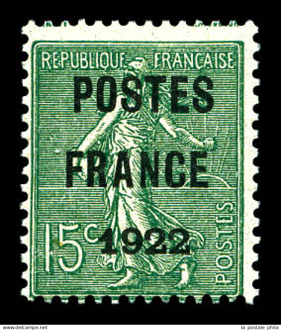 N°37, 15c Olive Surchargé 'POSTES FRANCE 1922', Fraîcheur Postale. SUPERBE. R.R. (Certificat)  Qualité: **  Cote: 2400 E - 1893-1947