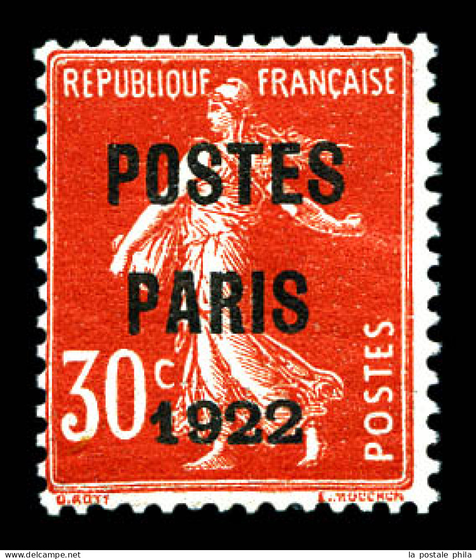 N°32, 30c Semeuse Surchargée POSTE PARIS 1922, Infime Froisure De Gomme. TB (certificat)  Qualité: **  Cote: 1350 Euros - 1893-1947