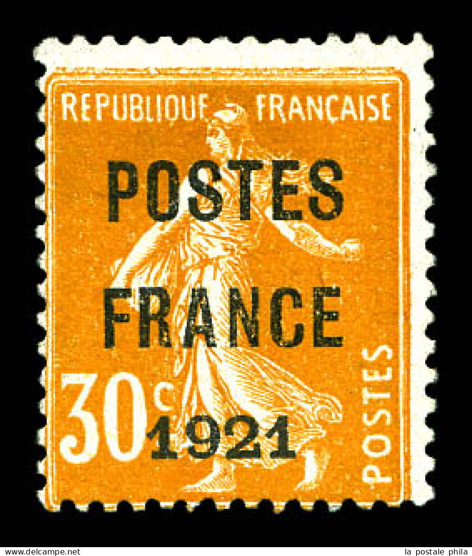 N°35, 30c Orange Surchargé 'POSTES FRANCE 1921', Grande Fraîcheur, RARE Et SUPERBE (certificats)  Qualité: (*)  Cote: 70 - 1893-1947