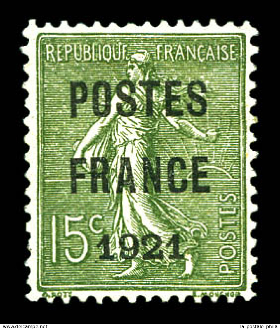 N°34, 15c Vert-olive Surchargé 'POSTE FRANCE 1921', Très Bon Centrage. SUP (certificat)  Qualité: (*)  Cote: 1820 Euros - 1893-1947