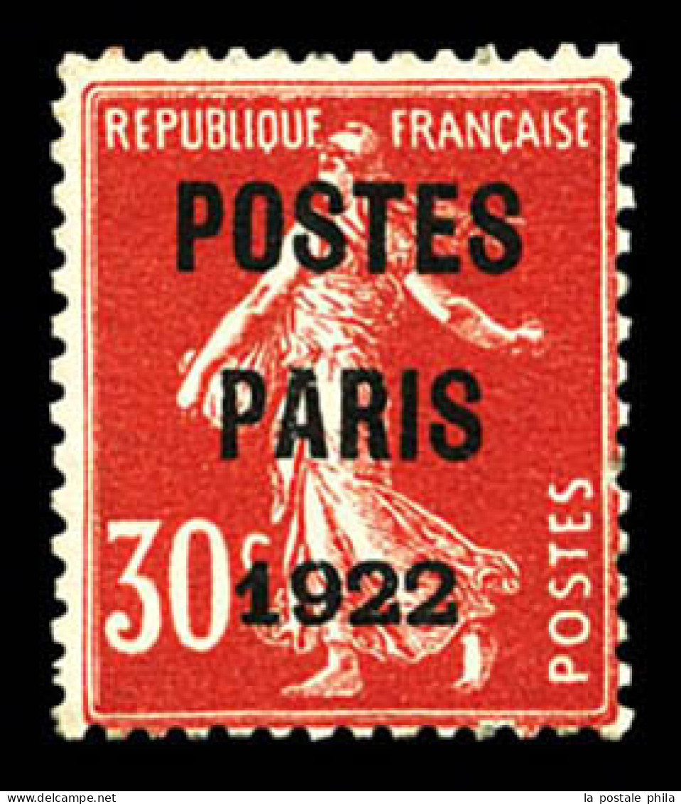 N°32, 30c Rouge Surchargé 'POSTE PARIS 1922', Petites Imperfection De Gomme Sinon TB (certificat)  Qualité: *  Cote: 750 - 1893-1947