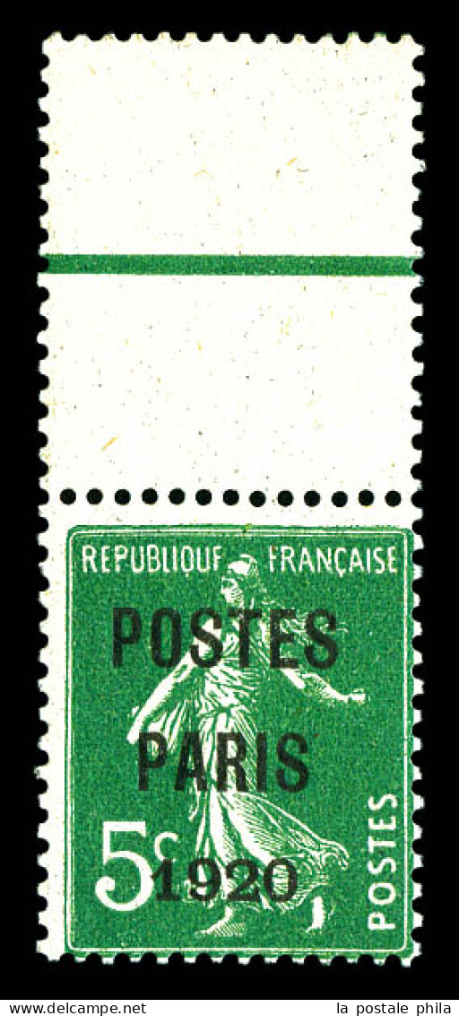 N°24, 5c Vert Surchargé 'POSTES PARIS 1920', Bord De Feuille, SUP (signé Calves/certificat)  Qualité: **  Cote: 850 Euro - 1893-1947