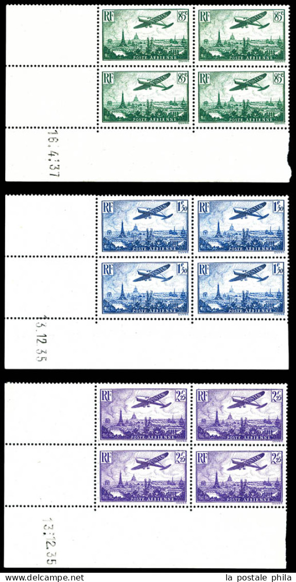 N°8/13, Série Avions Survolant Paris, Les Six Valeurs En Bloc De Quatre Coins De Feuilles Datés, TB (certificat)  Qualit - Poste Aérienne