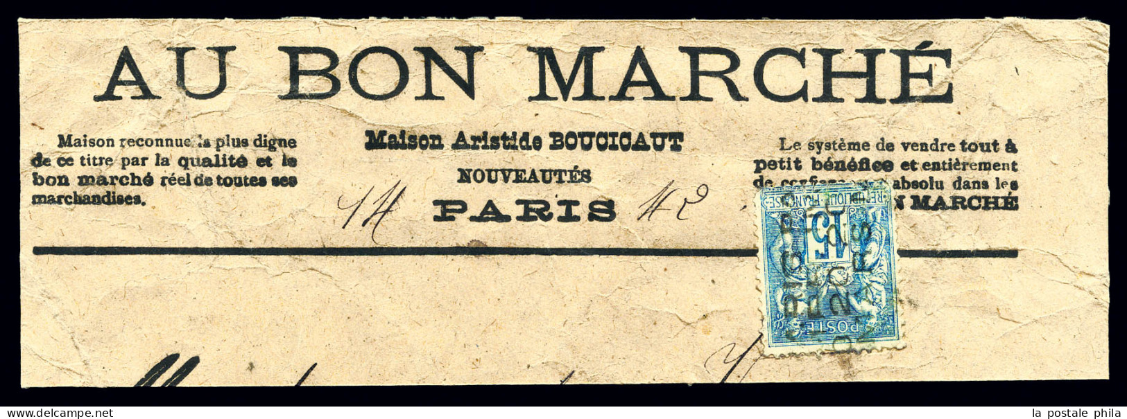 N°5, 15c Bleu Surchargé 4 Lignes Du 20 Mars Sur Imprimé Au Bon Marché. SUP. R.R.R. (signé Calves/certificats)  Qualité:  - 1893-1947