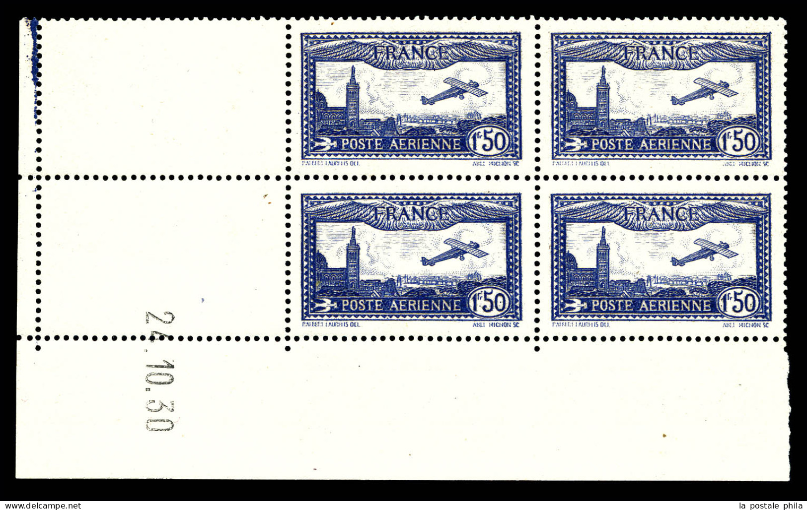 N°6b, 1F50 Outremer-vif En Bloc De Quatre Coin De Feuille Daté Du 24/10/1930 (1ex*), SUPERBE (certificat)  Qualité: **   - Airmail