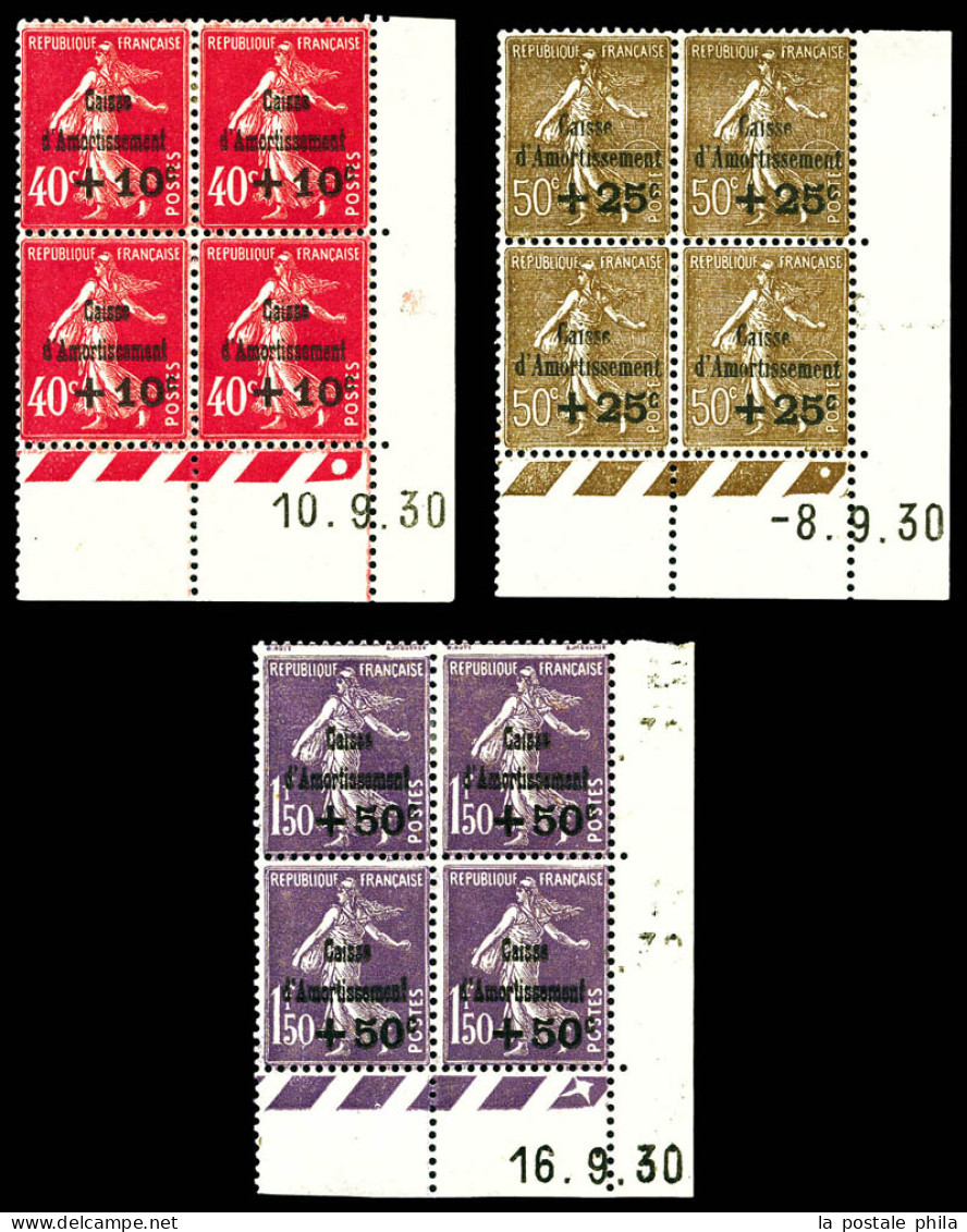 N°266/268, Série Caisse D'amortissement De 1930, Les 3 Valeurs En Bloc De Quatre Coins De Feuilles Datés (2ex*), TB (cer - 1930-1939