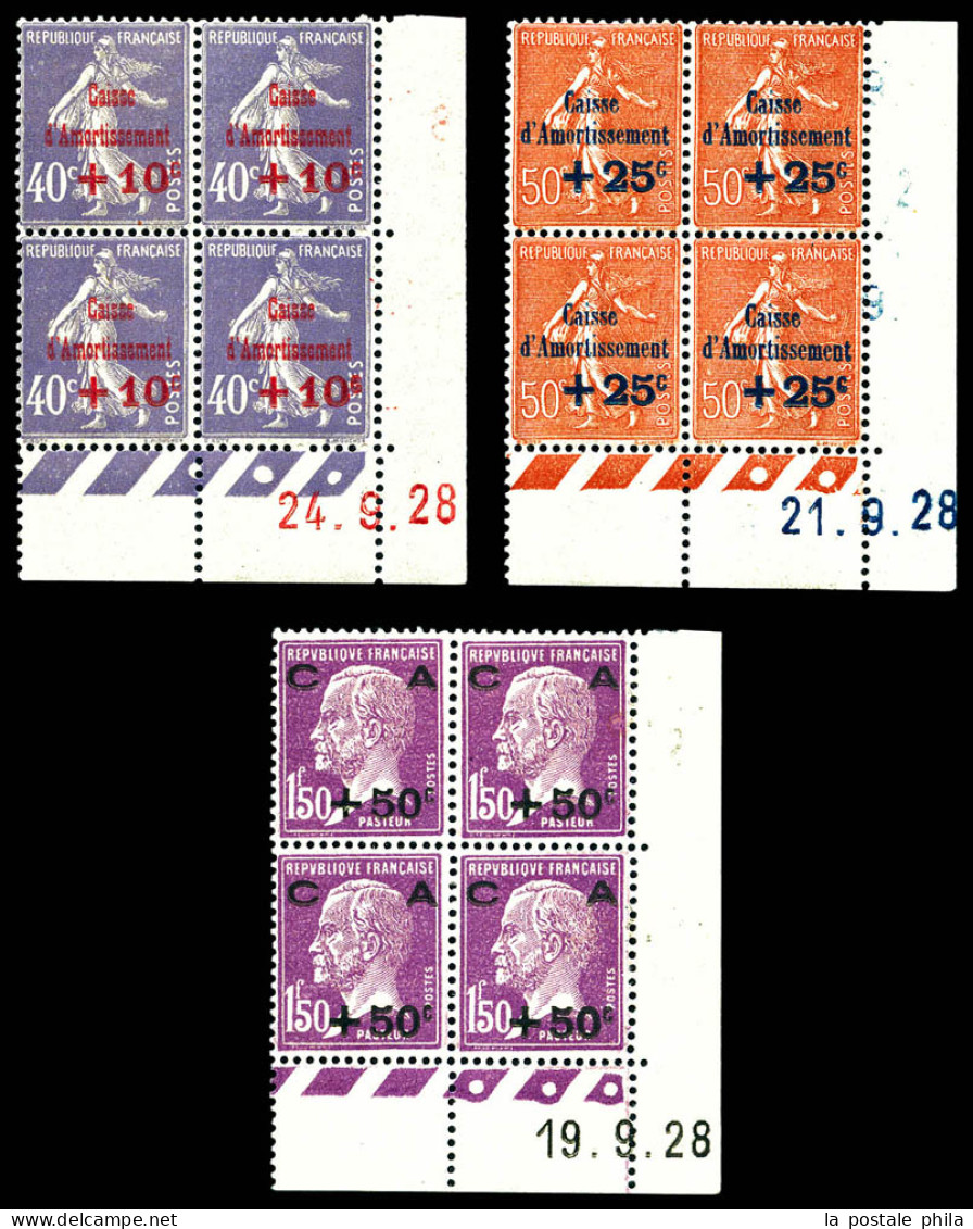 N°249/251, Série Caisse D'amortissement De 1928, Bloc De Quatre Coins De Feuilles Datés (2ex*), TTB (certificat)  Qualit - ....-1929