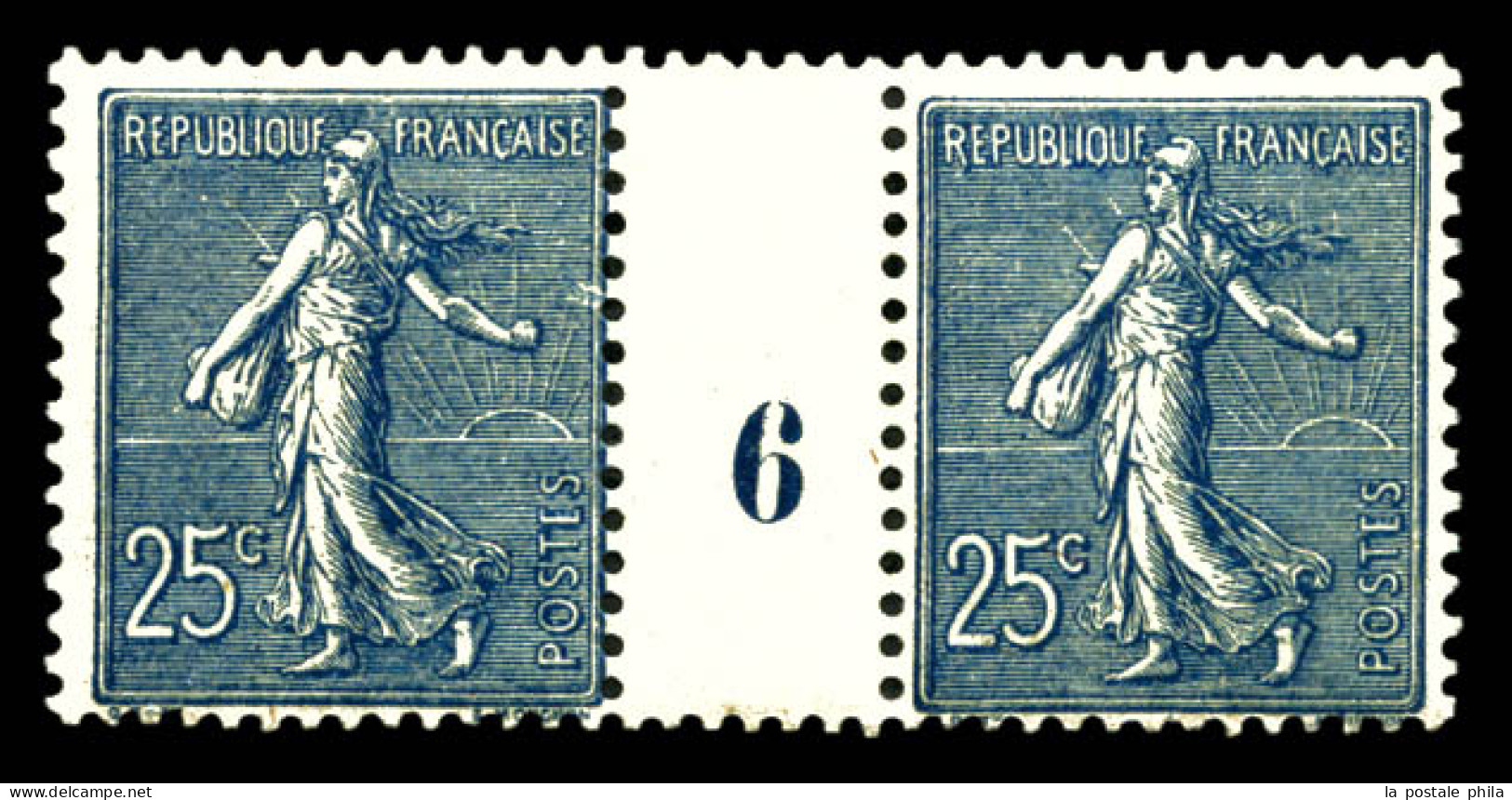 N°132a, 25c Semeuse, Bleu Foncé En Paire Millésime '6'. TTB  Qualité: **  Cote: 580 Euros - Millésimes