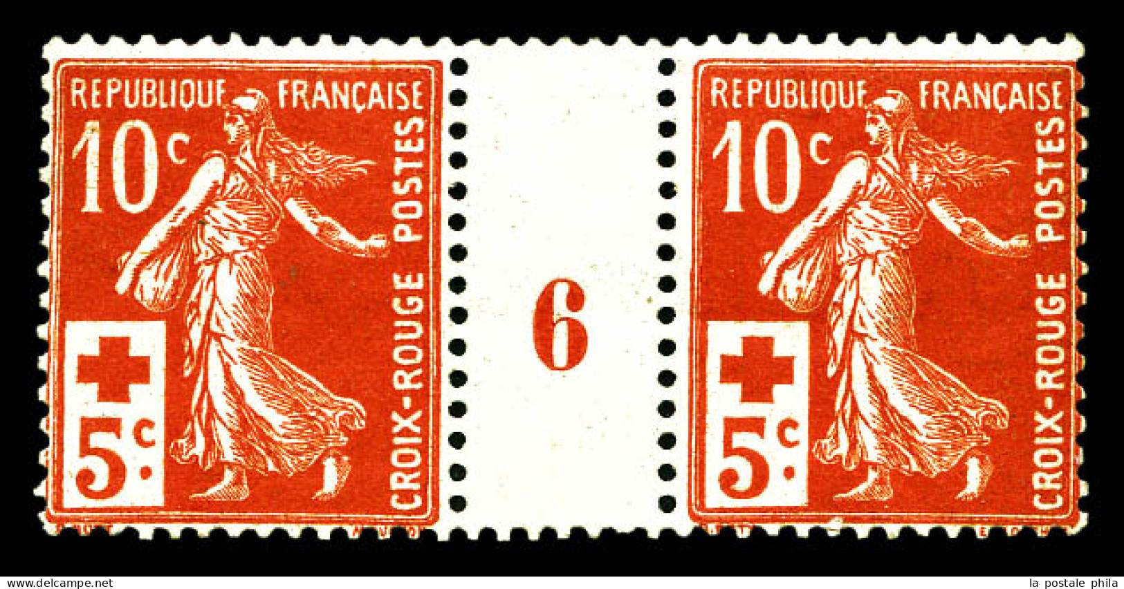 N°147, Croix Rouge De 1917 En Paire Millésime '6' (* Sur Interpaneau), TB  Qualité: **  Cote: 680 Euros - Millésimes