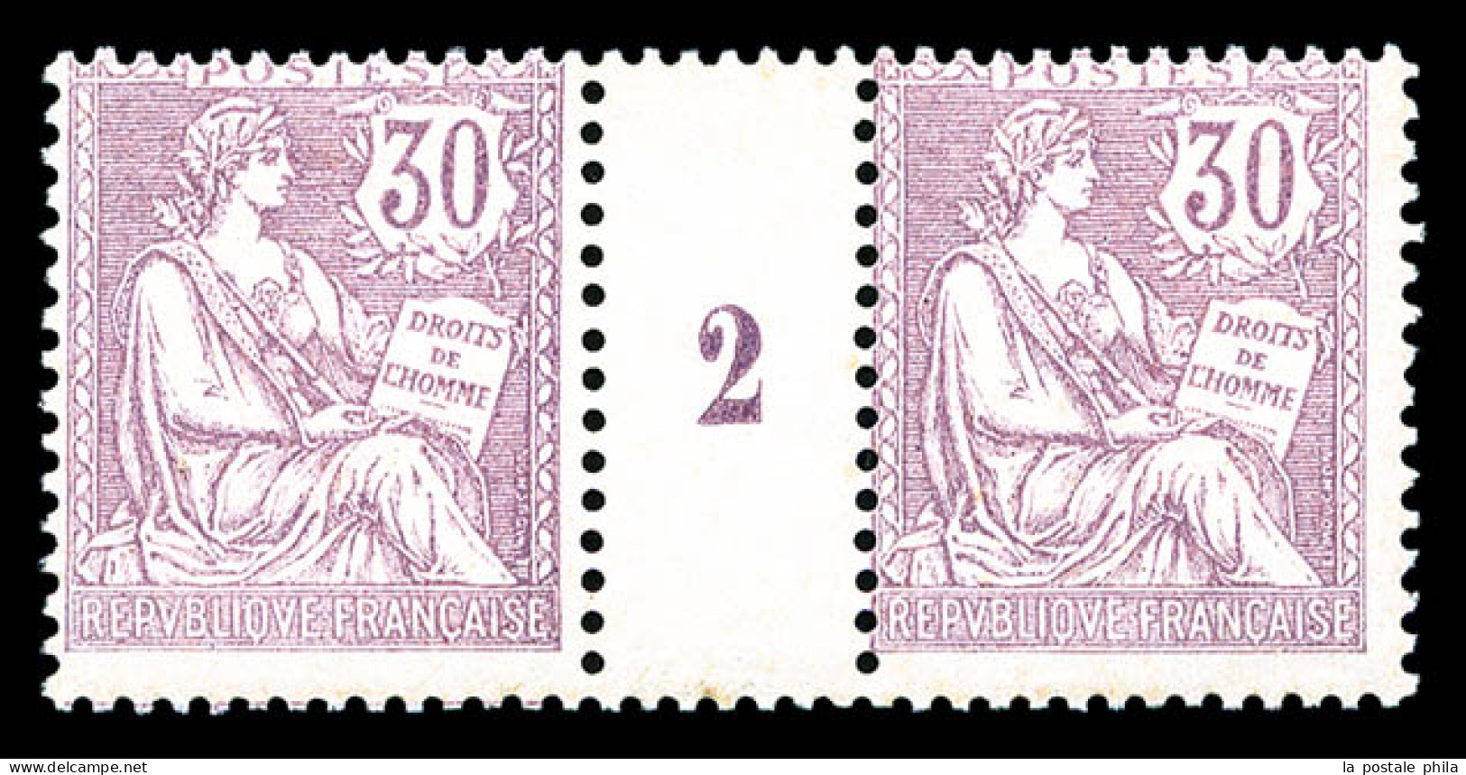 N°128, 30c Violet En Paire Millésime '2', Grande Fraîcheur, TB (certificat)  Qualité: **  Cote: 2000 Euros - Millésimes