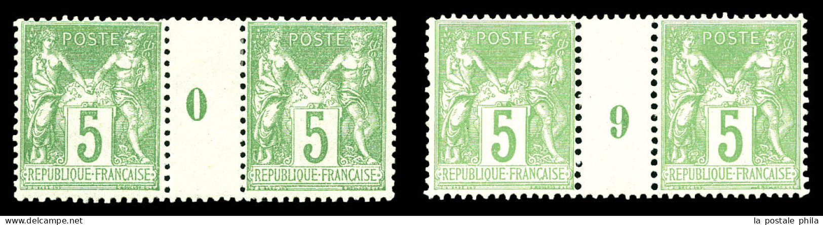 N°102, 5c Sage Vert-jaune Type I: Paires Millésime 9 Et 0, TB  Qualité: **  Cote: 275 Euros - Millesimes