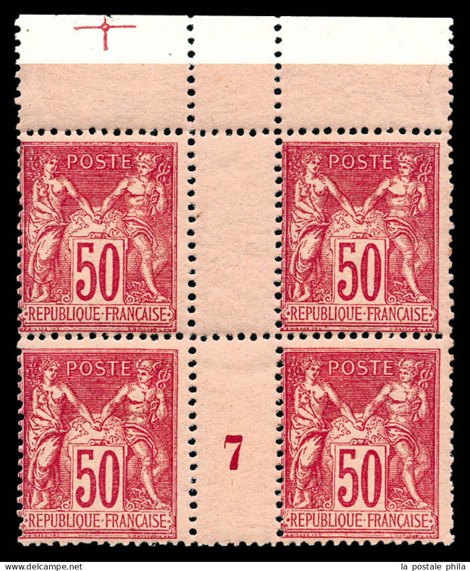 N°98, 50c Rose En Bloc De Quatre Millésime '7', Haut De Feuille Avec Croix De Repère, Fraîcheur Postale, SUP (certificat - Millésime