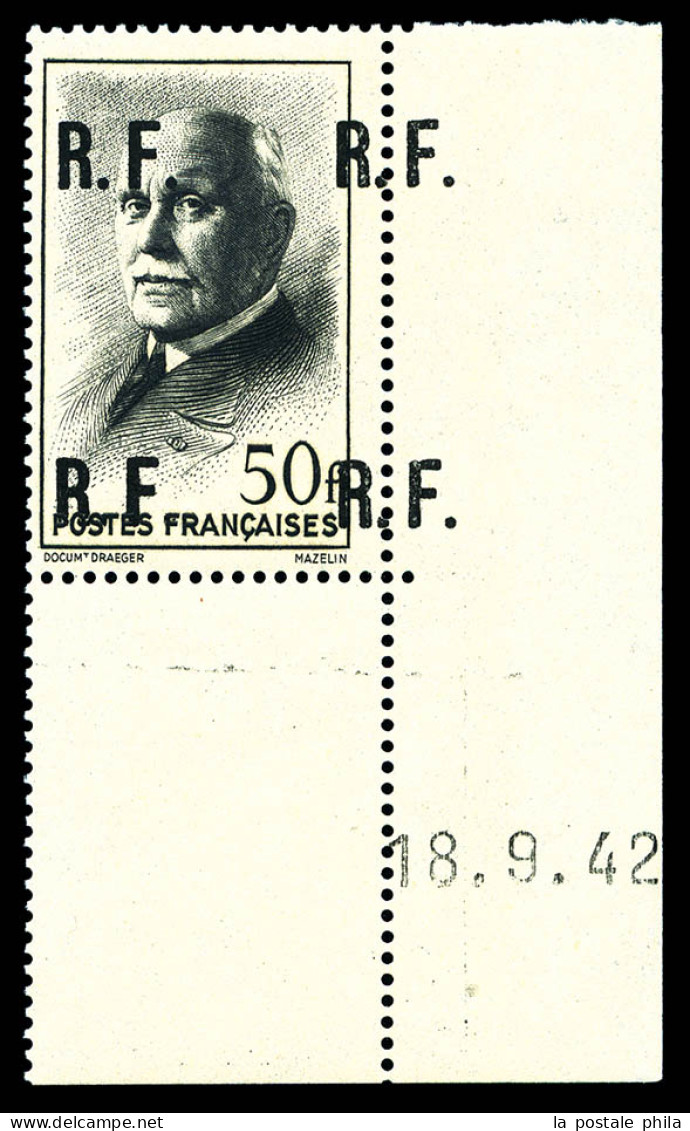 N°50, POITIERS: Pétain, 50F Noir Type IV: Variété Quadruple Impression De La Surcharge, Coin De Feuille Daté, GRANDE RAR - Liberation