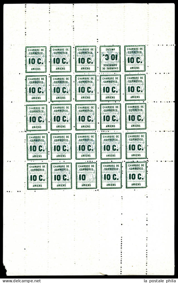 N°1, Amiens, Feuillet Complet De 25 Exemplaires Dont 10 SANS LE C (N°1a) Et TÊTE BÊCHE (N°1b), SUP (certificat)  Qualité - War Stamps