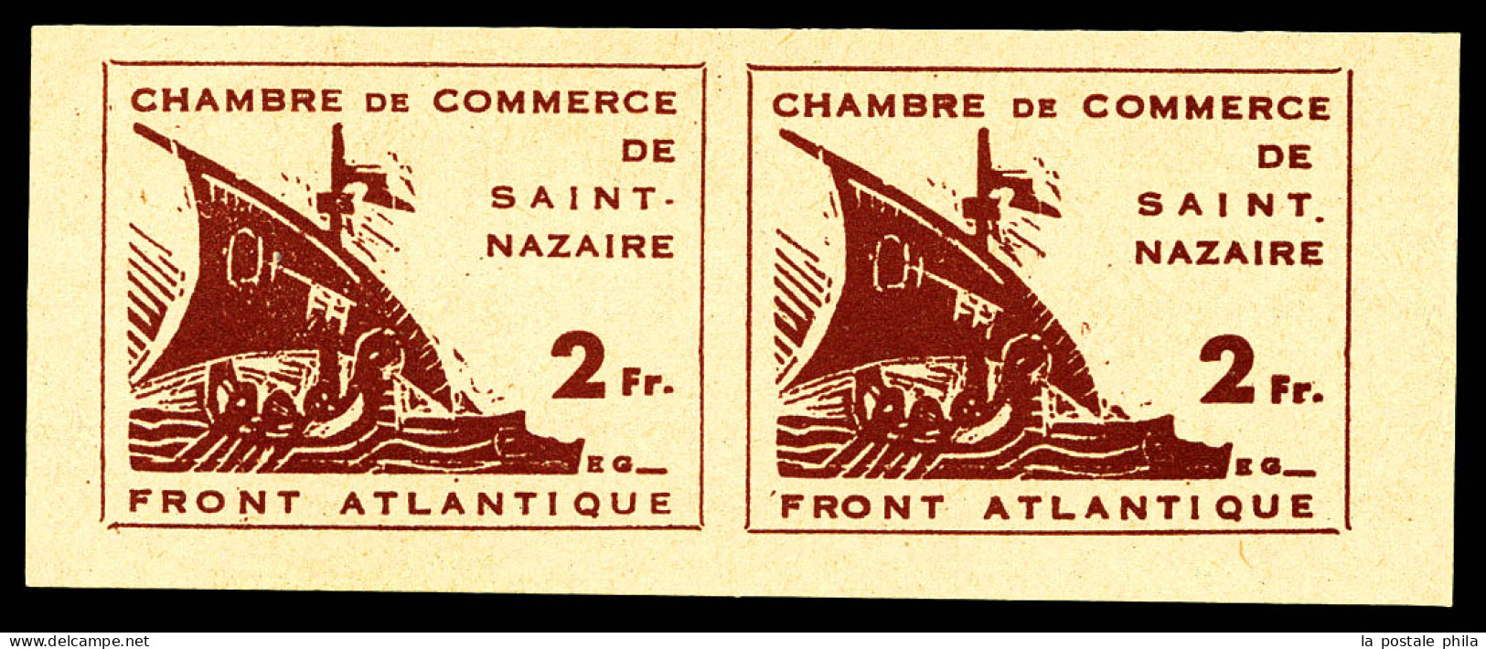 N°9, Saint Nazaire: 2f Brun-lilas Sur Vert Pâle Non Dentelé En Paire. SUP. R. (signé Pickenpack/certificat)  Qualité: (* - Guerre (timbres De)