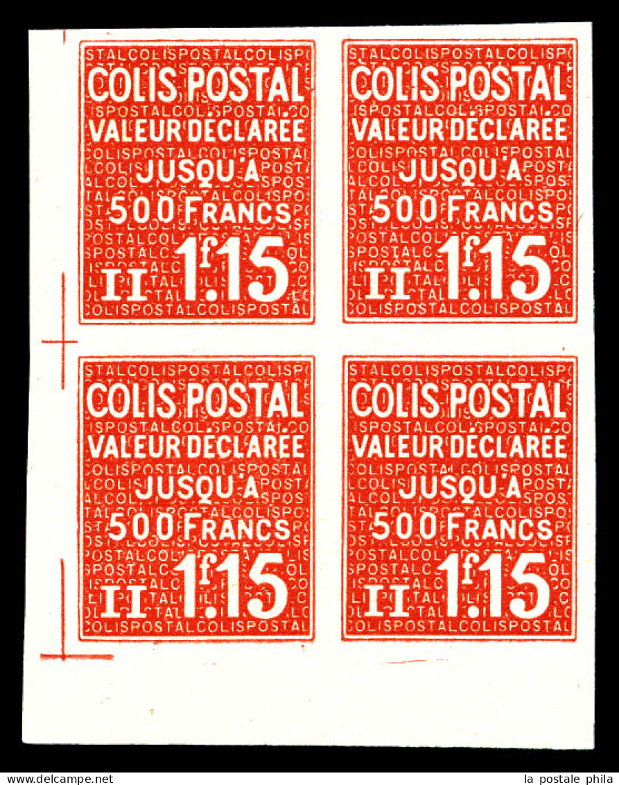 N°164a, Valeur Déclarée, 1f 15 Rouge Non Dentelé, Bloc De 4 Cdf. SUP (certificat)  Qualité: **  Cote: 920 Euros - Mint/Hinged