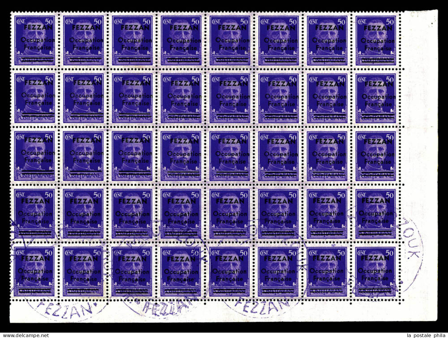 N°1, 50c Violet, Panneau De 40 Exemplaires Dont 16 Oblitérés, Coin De Feuille. SUP (signé Calves/certificats)  Qualité:  - Nuovi