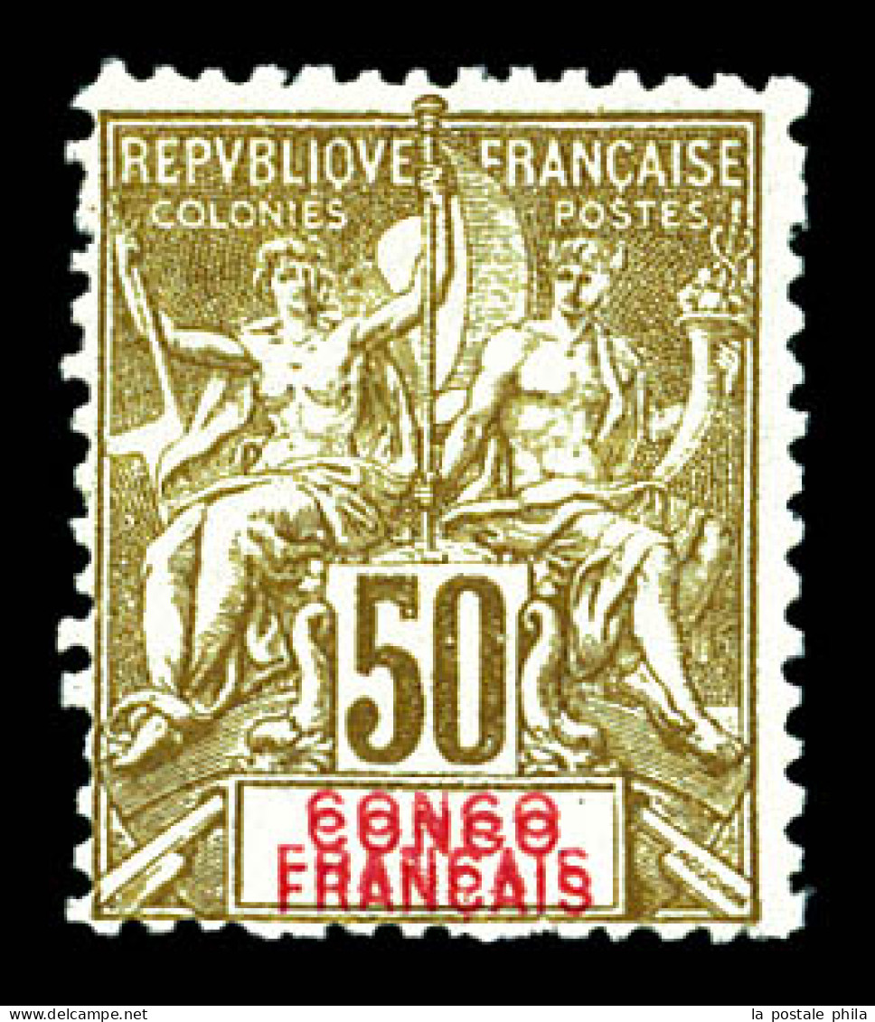 N°45a, 50c Bistre S Azuré, Double Légende. SUP (signé Calves/certificat)  Qualité: **  Cote: 2200 Euros - Unused Stamps