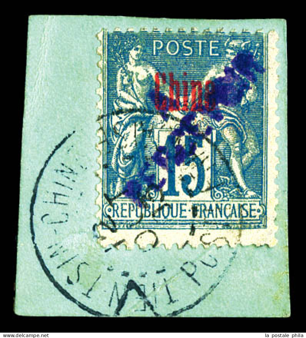 N°15b, 15c Bleu: Surcharge Violette Sur Son Support. TTB (signé Brun/Scheller)  Qualité: Oblitéré  Cote: 250 Euros - Timbres-taxe