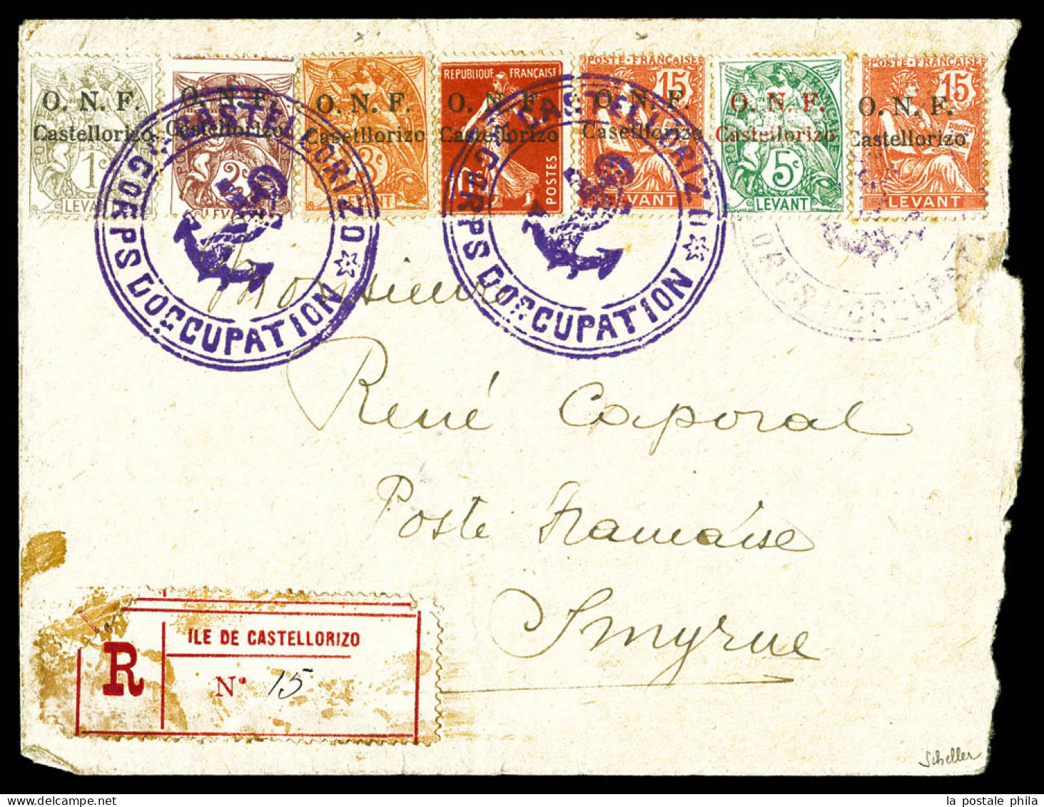 1920, N°14, 15, 16a, 17, 19, 19a Et 28: 1c Gris, 2c Brun, 5c Vert, 3c Orange (variété CASELLORIZO, Sans T), 10c Rouge Et - Storia Postale