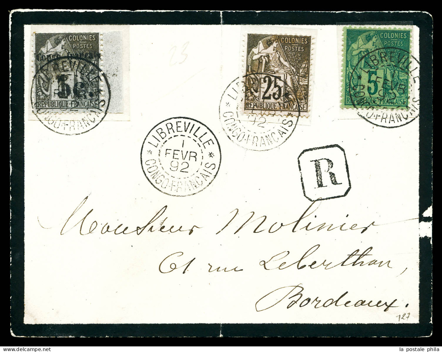 Affranchissement Colonies Générales N°49 +54 + Congo N°1 Obl Càd 'Libreville Congo Francais' De Fév 92 Sur Lettre Pour B - Lettres & Documents